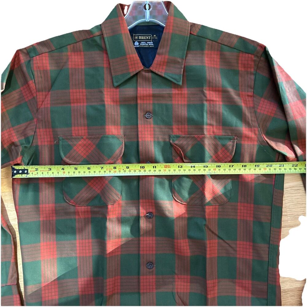 60s NOS BRENT Vintage Loop Collar Wool Flannel Plaid Flap Pocket Blue Orange L - Picture 8 of 11
